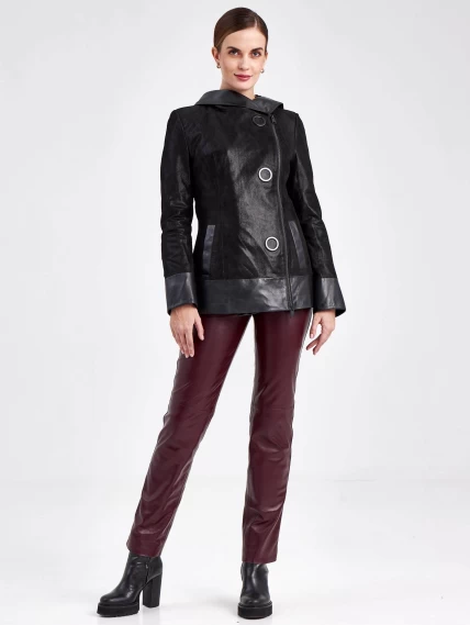 Женская кожаная куртка с капюшоном 333н, черная, размер 46, артикул 23050-1