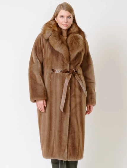 Зимний комплект женский: Пальто из меха норки 19009ав + Брюки 06, пастельный/оливковый, размер 52, артикул 111194-3