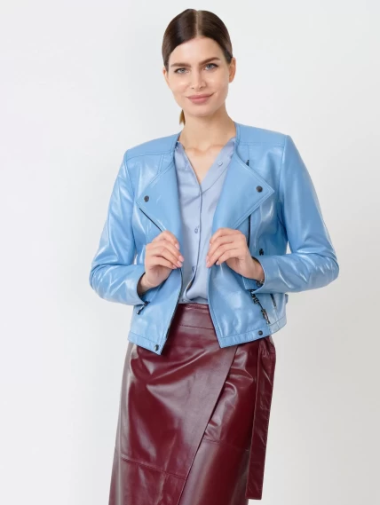 Кожаная женская куртка косуха 389, голубая, размер 44, артикул 91510-0