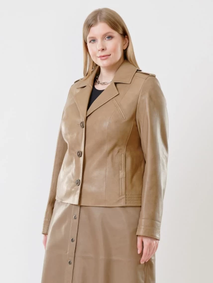 Кожаный комплект женский: Куртка 304 + Юбка-миди 08, коричневый, размер 44, артикул 111142-5