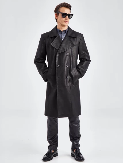 Двубортный мужской кожаный плащ премиум класса Чикаго, черный, размер 52, артикул 21120-0
