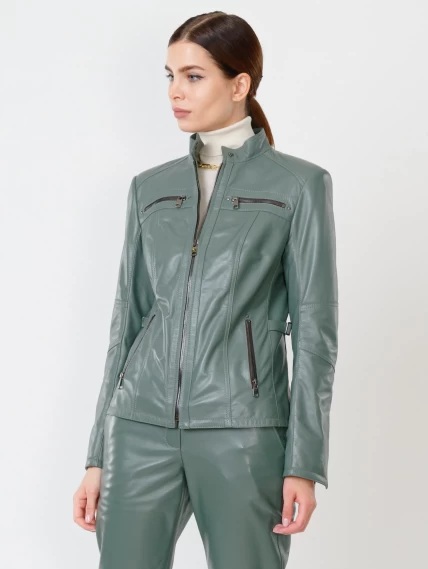 Кожаный комплект женский: Куртка 301 + Брюки 03, оливковый, размер 44, артикул 111166-5
