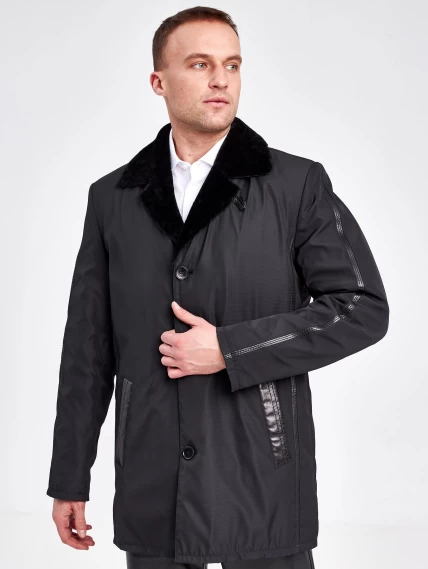 Текстильная зимняя мужская куртка на подкладке из овчины 2352, черная, размер 50, артикул 40890-0