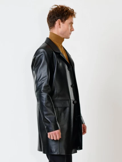 Удлиненный кожаный мужской пиджак премиум класса 539, черный, размер 52, артикул 29551-1