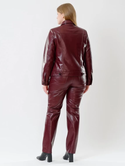 Кожаный комплект женский: Куртка 3008 + Брюки 02, бордовый, размер 48, артикул 111223-1