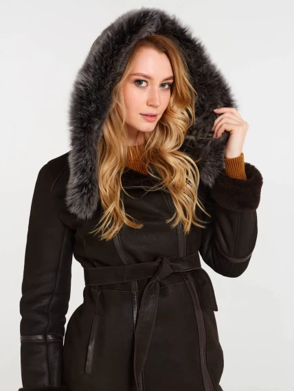 Зимний комплект женский: Дубленка 265 + Кожаная юбка 08, коричневый, размер 44, артикул 111376-3