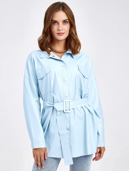 Кожаная рубашка женская из экокожи 4820791, голубая, размер 46, артикул 85690-0