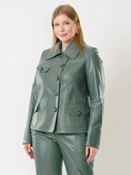 Кожаная куртка пиджак женская 302, оливковый, размер 48, артикул 91181-5