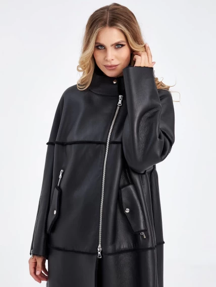 Молодежное женское пальто из натуральной овчины премиум класса 2029, черное, размер 50, артикул 63910-0