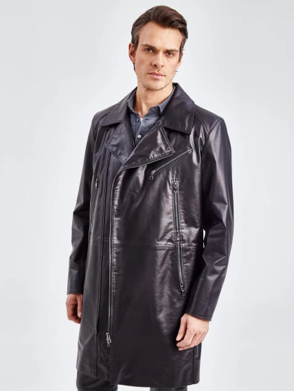 Мужское кожаное пальто из натуральной кожи премиум класса 554, черное, размер 52, артикул 71350-6