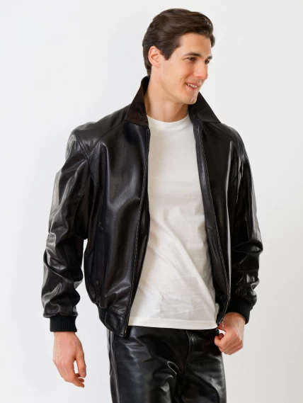 Кожаный комплект мужской: Куртка Мауро + Брюки 01, черный, размер 48, артикул 140220-3