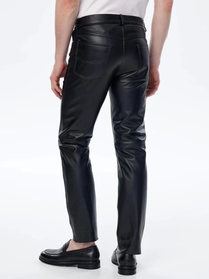 Мужские брюки из натуральной кожи премиум класса 01, черные, размер 48, артикул 120020-4