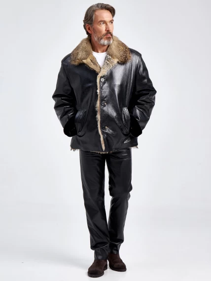 Зимняя мужская кожаная куртка на подкладке из меха лисицы Antonio, черная, размер 56, артикул 40820-5