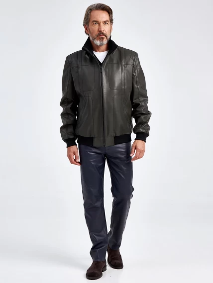 Кожаная куртка бомбер мужская премиум класса 521, оливковая, размер 50, артикул 29061-6