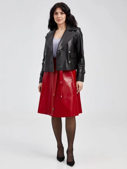 Кожаный комплект женский: Куртка 3014 + Юбка 01рс, черный/красный, размер 46, артикул 111111-0
