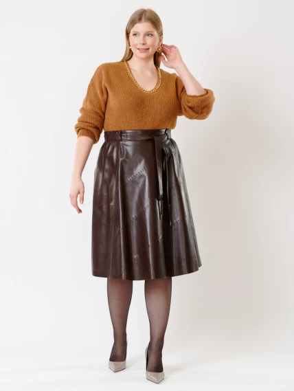 Кожаная расклешенная юбка из натуральной кожи 01рс, коричневая, размер 40, артикул 85131-0