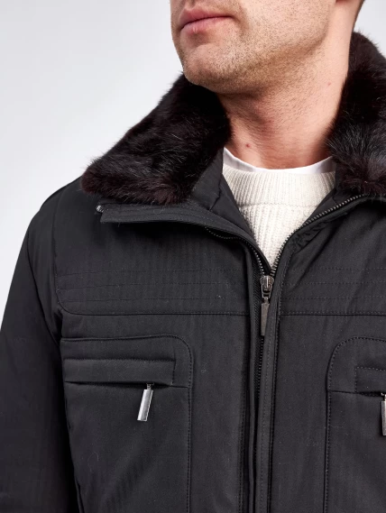 Текстильная зимняя мужская куртка с воротником меха норки Samuele, черная, размер 48, артикул 40910-4
