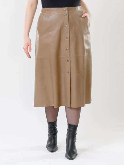 Длинная кожаная юбка из натуральной кожи 08, серо-коричневая, размер 44, артикул 85541-3