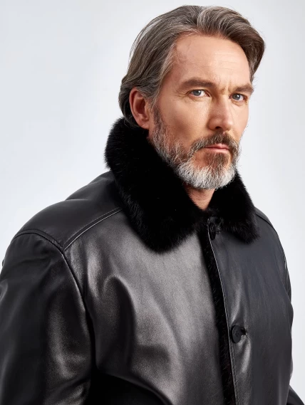 Зимняя двусторонняя мужская кожаная куртка на подкладке из меха норки Antonio, черная, размер 52, артикул 40830-4