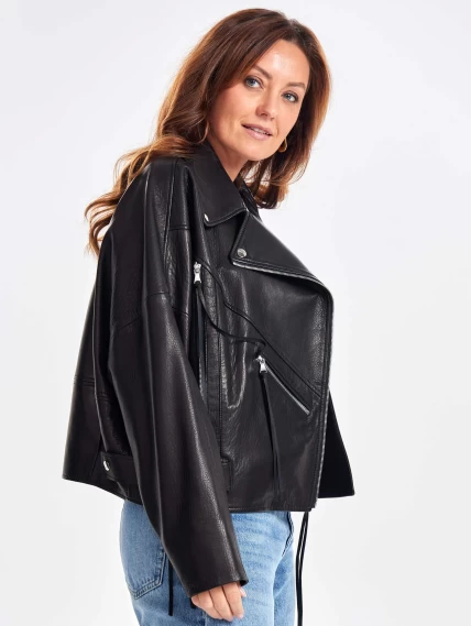 Женская кожаная короткая куртка косуха премиум класса 3051, черная, размер 46, артикул 23430-3