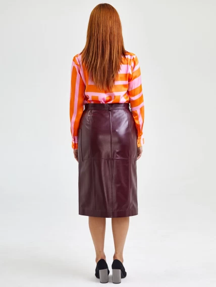 Кожаная юбка прямая из натуральной кожи 10, бордовая, размер 44, артикул 85590-1