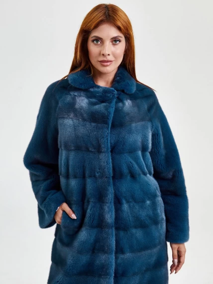 Пальто из меха норки женское 18А182(ав), синее, размер 44, артикул 33070-3