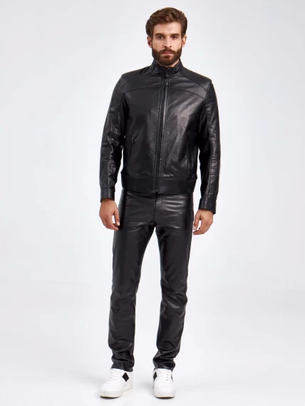 Короткая мужская кожаная куртка 531, черная, размер 50, артикул 29140-5