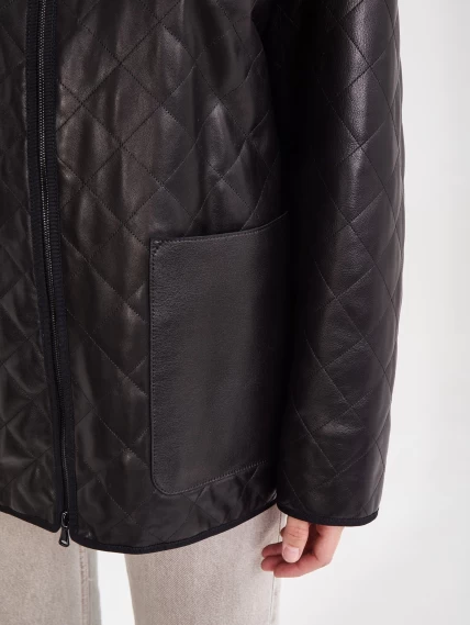 Кожаная женская стеганная куртка премиум класса 3043, черная, размер 46, артикул 23261-2