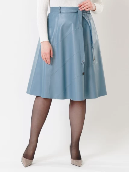 Кожаная расклешенная юбка из натуральной кожи 01рс, голубая, размер 46, артикул 85451-5