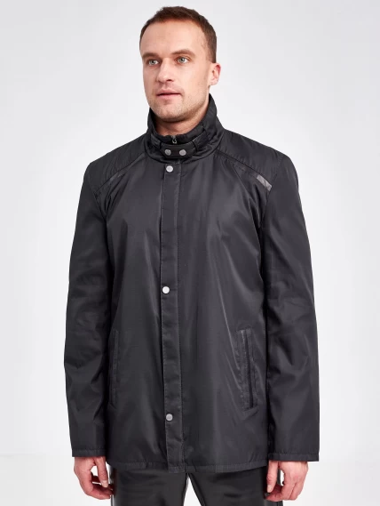 Мужская текстильная куртка с кожаными отделками 07209, черный, размер 48, артикул 40950-3