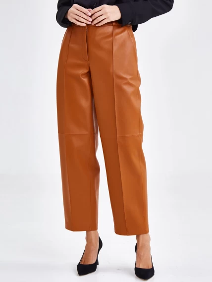 Женские кожаные брюки со стрелкой из натуральной кожи премиум класса 08, виски, размер 46, артикул 85911-1