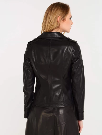 Короткая женская кожаная куртка пиджак 304, черная, размер 44, артикул 90380-3
