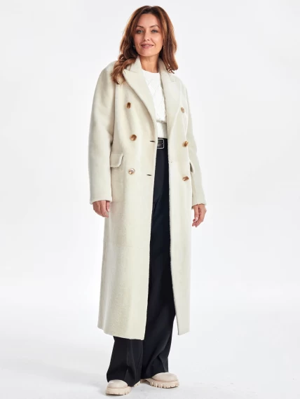 Длинное двубортное женское пальто из меховой овчины премиум класса 2047, белое, размер 48, артикул 63280-0