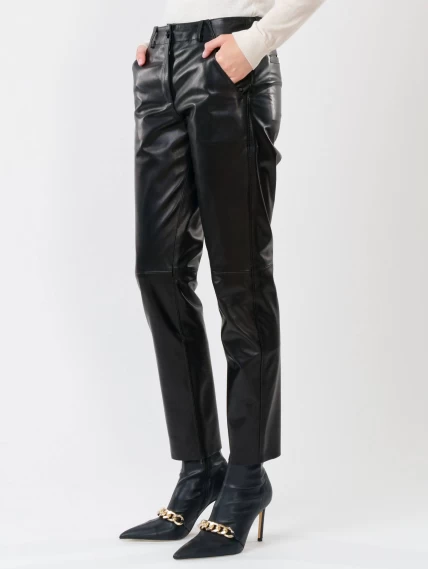 Кожаные зауженные женские брюки из натуральной кожи 03, черные, размер 50, артикул 85240-4