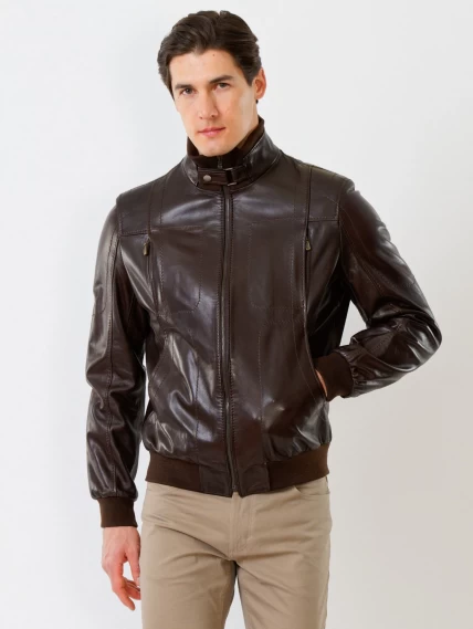 Кожаная куртка бомбер мужская премиум класса 521, коричневая, размер 50, артикул 27891-4
