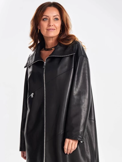 Женское кожаное пальто оверсайз на молнии премиум класса 3062, черное, размер 50, артикул 63360-6