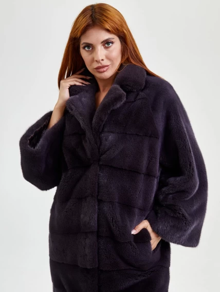 Зимний комплект женский: Пальто из меха норки 18А182(ав) + Брюки 03, баклажановый/черный, размер 48, артикул 111237-3