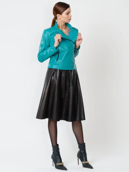 Кожаный комплект женский: Куртка 300 + Юбка 01рс, бирюзовый/черный, размер 44, артикул 111172-6