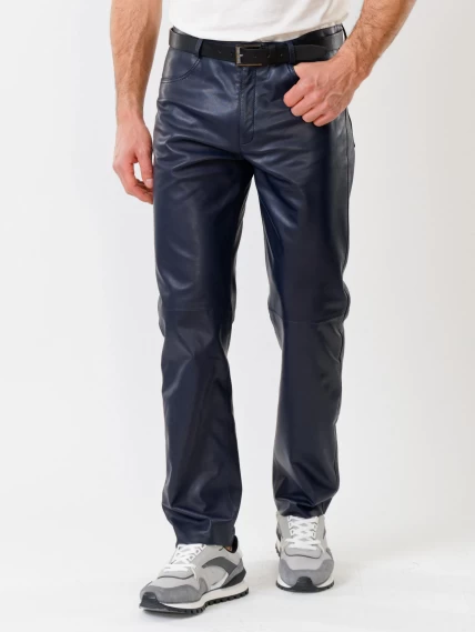 Мужские брюки из натуральной кожи премиум класса 01, синие, размер 48, артикул 120010-3