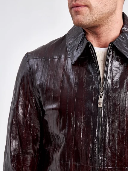 Мужская кожаная куртка из кожи морского угря 4433, бордовая, размер 46, артикул 23100-4