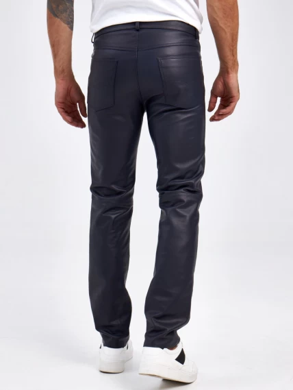 Мужские брюки из натуральной кожи премиум класса 01, синие, размер 48, артикул 120022-6