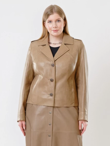 Короткая женская кожаная куртка пиджак 304, серо-коричневая, размер 44, артикул 91433-0