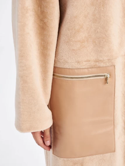 Стильное женское пальто с норковым воротником премиум класса 2041, бежевое, размер 44, артикул 63650-3