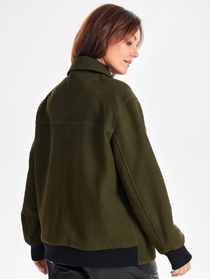 Удлиненная женская кожаная куртка бомбер премиум класса 3065, хаки, размер 44, артикул 23790-4