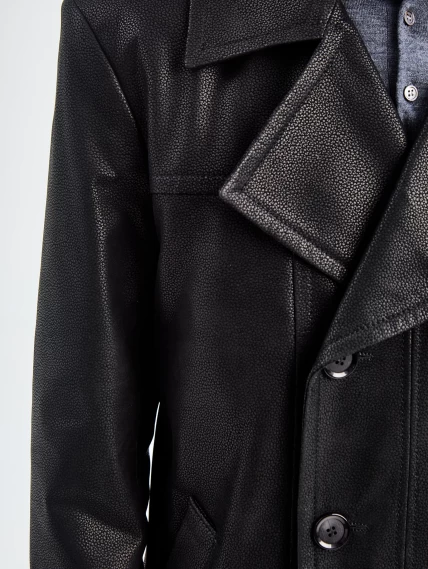 Двубортный мужской кожаный плащ премиум класса Чикаго, черный, размер 52, артикул 21120-2