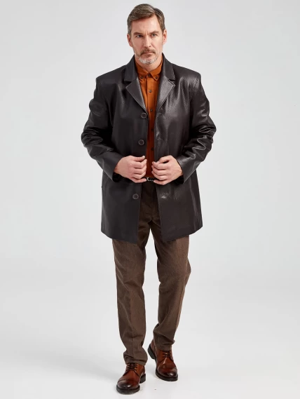 Кожаный пиджак мужской 21/1, коричневый, размер 48, артикул 29021-1