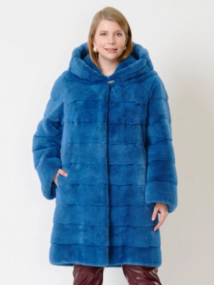 Зимний комплект женский: Пальто из меха норки 245к + Брюки 02, голубой/бордовый, размер 52, артикул 111313-5