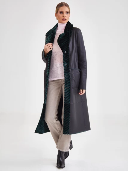 Двустороннее женское пальто с воротником из меха норки премиум класса 2003, зеленое, размер 46, артикул 25480-1