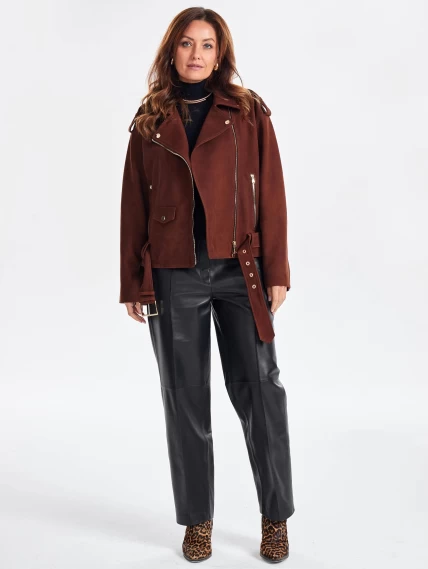 Короткая кожаная куртка косуха с поясом для женщин премиум класса 3052, виски, размер 44, артикул 23450-1