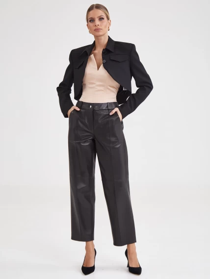 Женские кожаные брюки со стрелкой из натуральной кожи премиум класса 08, черные, размер 46, артикул 85921-0